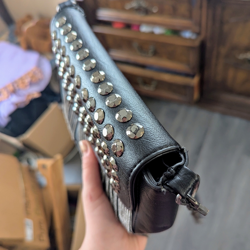 Black Studded Fringe Bag - Picture 3 of 7